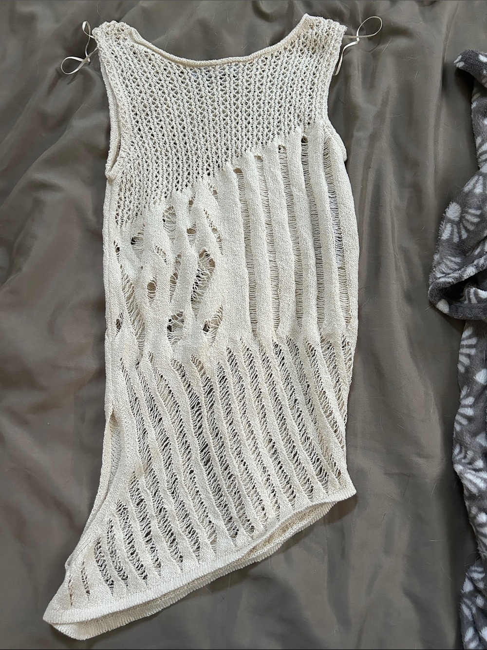 Zara Cream Open-Knit Asymmetric Tank Top